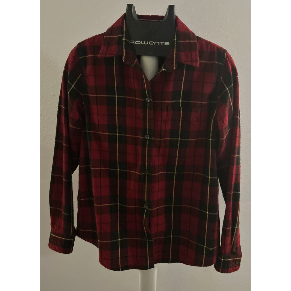 L.L. Bean Plaid Flannel Shirt, Women’s Red Relaxed Fit Small 100% Cotton EUC
